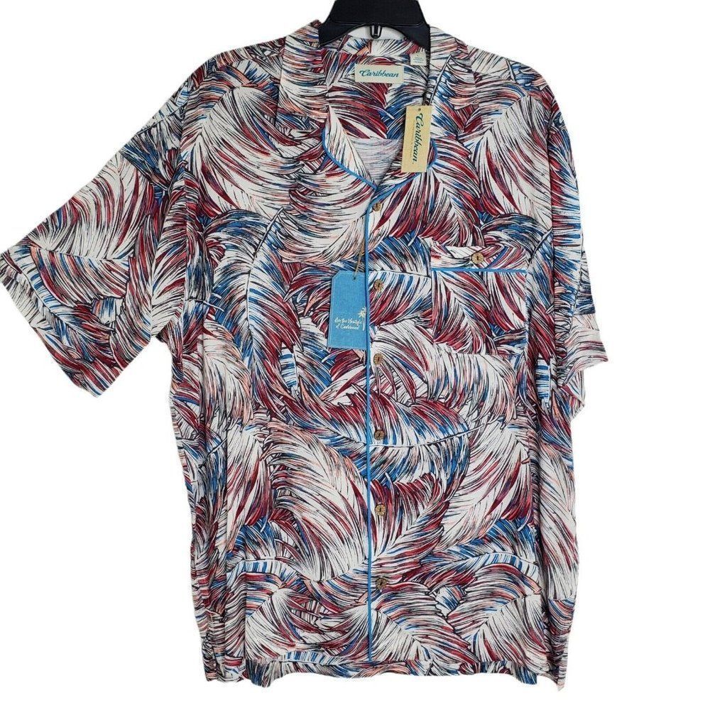 Hawaiian Tropical Camp Piping Button Front Shirt XL Caribbean Vintage LOOK